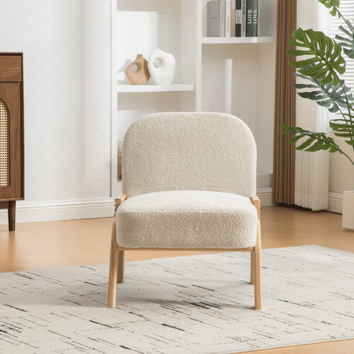 Poltrona lounge escandinava 82 x 70 cm - Estofada em chenille macia e com estrutura de madeira resistente, ideal para a sala de estar e o quarto - Bege