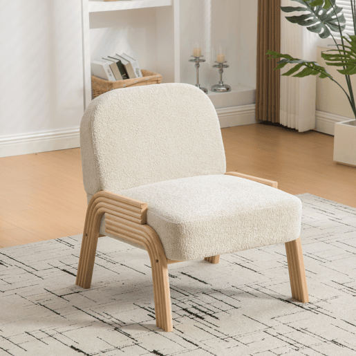 Poltrona lounge escandinava 82 x 70 cm - Estofada em chenille macia e com estrutura de madeira resistente, ideal para a sala de estar e o quarto - Bege