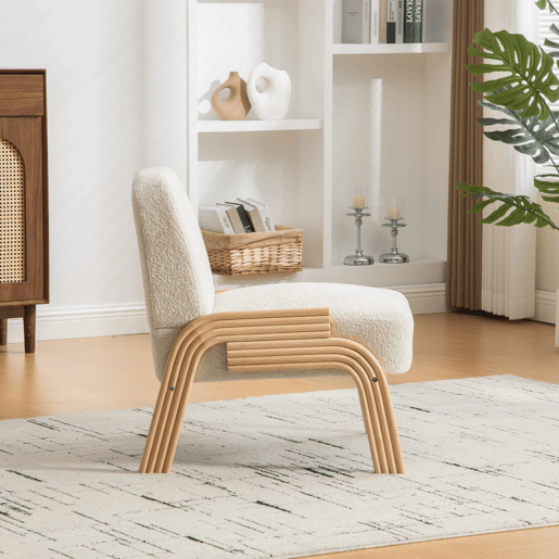 Poltrona lounge escandinava 82 x 70 cm - Estofada em chenille macia e com estrutura de madeira resistente, ideal para a sala de estar e o quarto - Bege