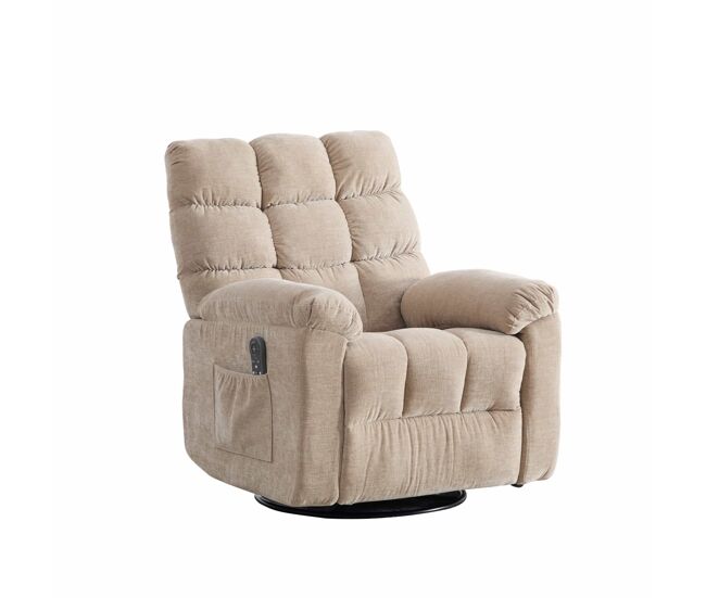 Sillón relax eléctrico giratorio 360° - función de masaje y calefacción, respaldo y reposapiés ajustables, bolsillos laterales de almacenamiento -