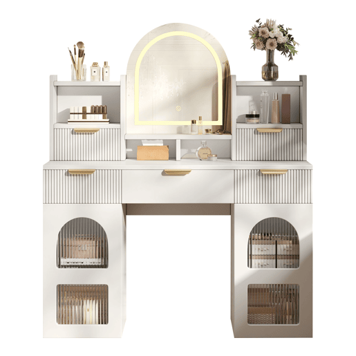 Toucador de mdf com espelho e 5 gavetas,branco Toucador de mdf com espelho e 5 gavetas,branco