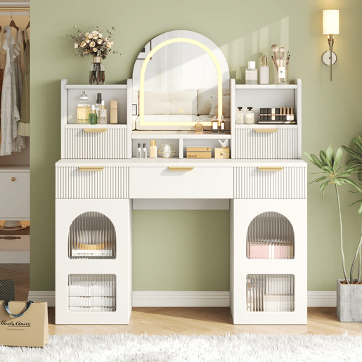 Toucador de mdf com espelho e 5 gavetas,branco Toucador de mdf com espelho e 5 gavetas,branco