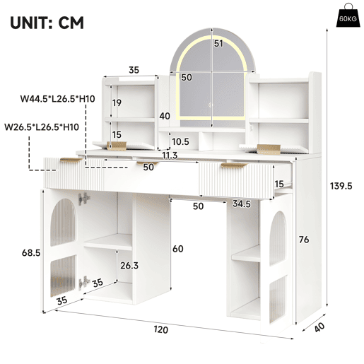 Toucador de mdf com espelho e 5 gavetas,branco Toucador de mdf com espelho e 5 gavetas,branco