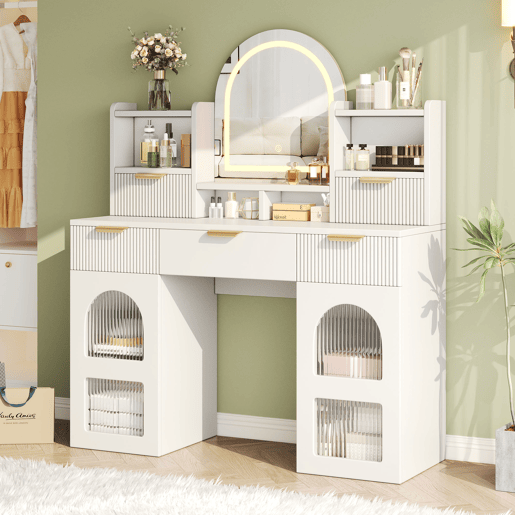 Toucador de mdf com espelho e 5 gavetas,branco Toucador de mdf com espelho e 5 gavetas,branco