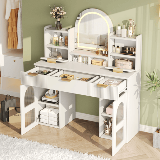 Toucador de mdf com espelho e 5 gavetas,branco Toucador de mdf com espelho e 5 gavetas,branco