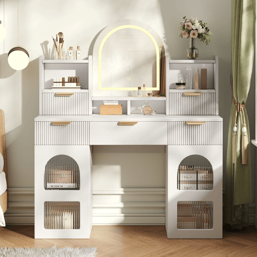 Toucador de mdf com espelho e 5 gavetas,branco Toucador de mdf com espelho e 5 gavetas,branco
