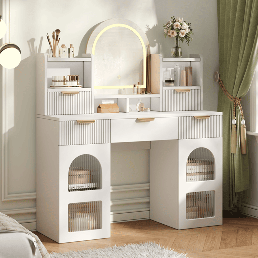 Toucador de mdf com espelho e 5 gavetas,branco Toucador de mdf com espelho e 5 gavetas,branco