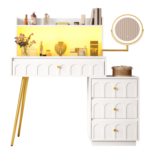 Toucador de mdf com espelho e 4 gavetas,branco Toucador de mdf com espelho e 4 gavetas,branco