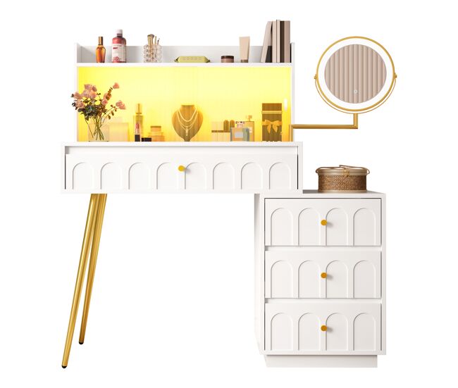 Tocador de mdf con espejo y 4 cajónes,blanco