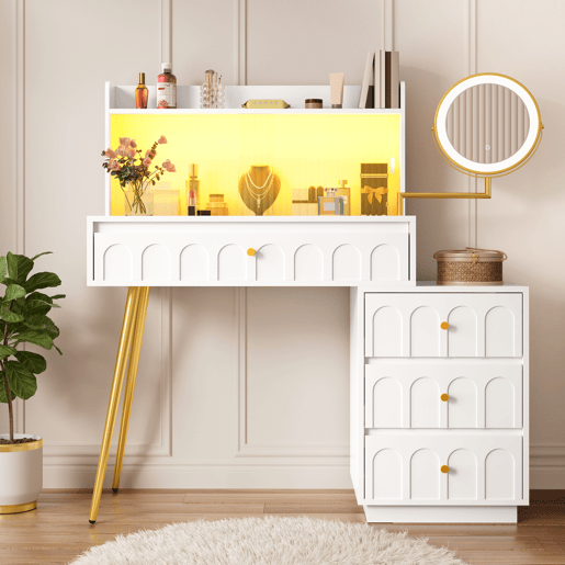 Toucador de mdf com espelho e 4 gavetas,branco Toucador de mdf com espelho e 4 gavetas,branco