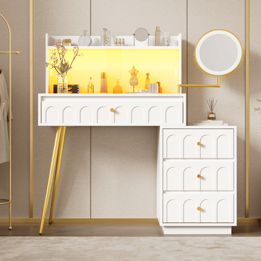 Toucador de mdf com espelho e 4 gavetas,branco Toucador de mdf com espelho e 4 gavetas,branco