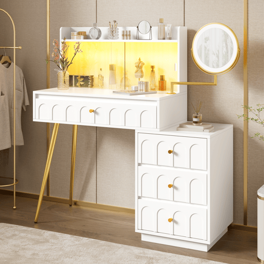 Toucador de mdf com espelho e 4 gavetas,branco Toucador de mdf com espelho e 4 gavetas,branco