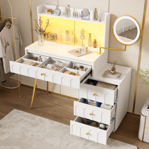 Toucador de mdf com espelho e 4 gavetas,branco Toucador de mdf com espelho e 4 gavetas,branco