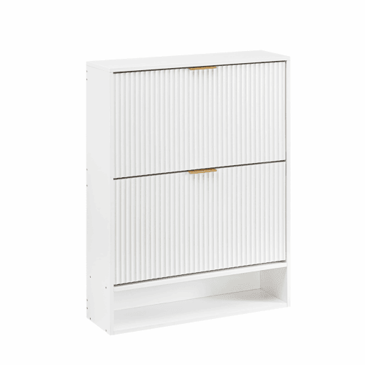 Aparador 80 x 24 cm - frente com ranhuras, altura ajustável, sistema anti-tombamento, com tampo decorativo para a entrada - branco Aparador 80 x 24 cm - frente com ranhuras, altura ajustável, sistema anti-tombamento, com tampo decorativo para a entrada - branco