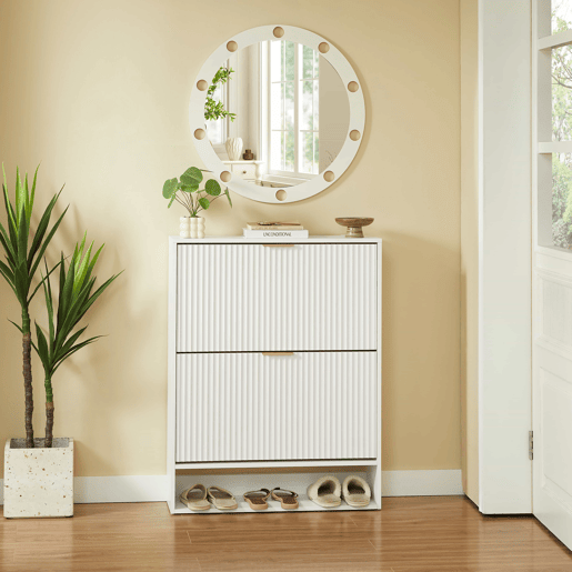 Aparador 80 x 24 cm - frente com ranhuras, altura ajustável, sistema anti-tombamento, com tampo decorativo para a entrada - branco Aparador 80 x 24 cm - frente com ranhuras, altura ajustável, sistema anti-tombamento, com tampo decorativo para a entrada - branco