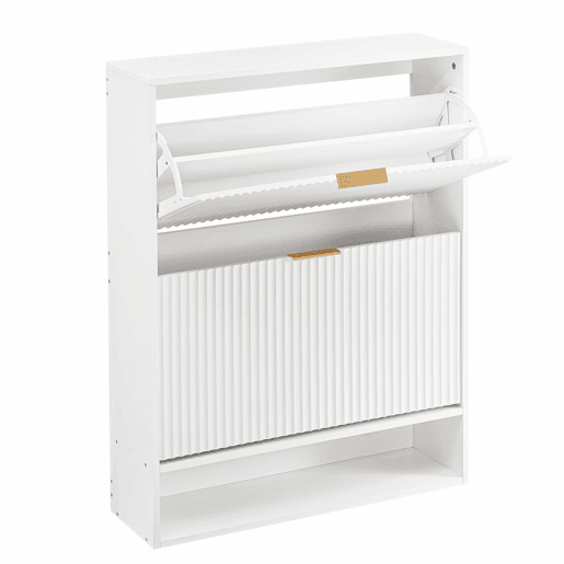 Aparador 80 x 24 cm - frente com ranhuras, altura ajustável, sistema anti-tombamento, com tampo decorativo para a entrada - branco Aparador 80 x 24 cm - frente com ranhuras, altura ajustável, sistema anti-tombamento, com tampo decorativo para a entrada - branco