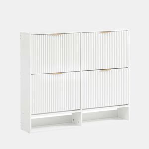 Armário de entrada 120 x 24 cm - Frentes com ranhuras, prateleiras reguláveis em altura, sistema anti-tombamento e superfÃcie decorativa para a entrada - Branco