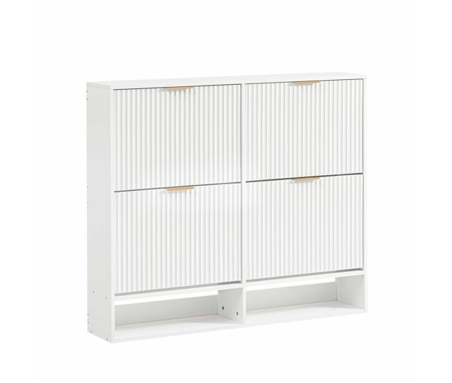 Zapatero 120 x 24 cm - frentes ranurados, estantes ajustables en altura, sistema antivuelco y superficie decorativa para recibidor - blanco