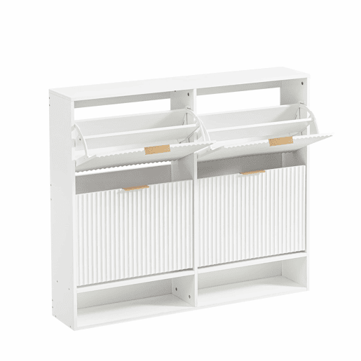 Armário de entrada 120 x 24 cm - Frentes com ranhuras, prateleiras reguláveis em altura, sistema anti-tombamento e superfície decorativa para a entrada - Branco