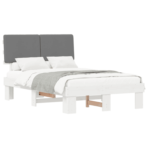 Estrutura de Cama de casal moderno com Cabeceira Estofada Cinzento-claro