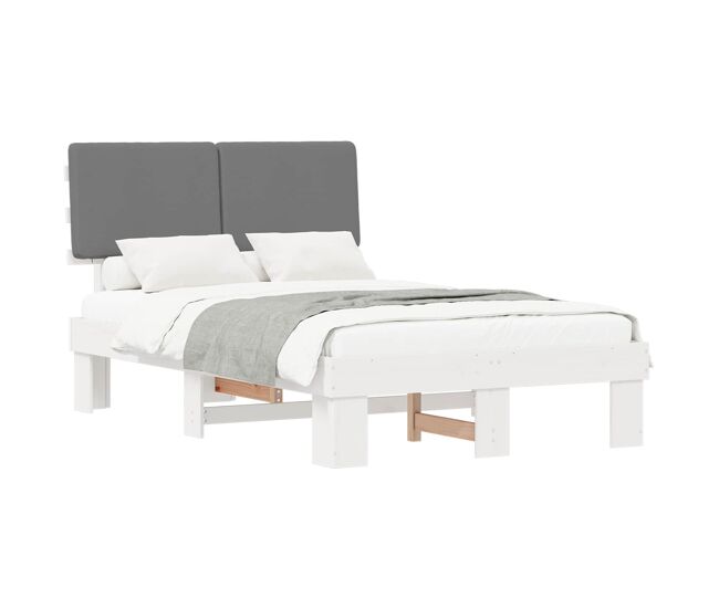 Estructura de cama matrimonial estilo con cabecera tapizada gris claro
