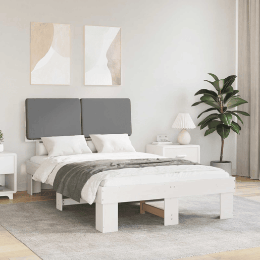 Estrutura de Cama de casal moderno com Cabeceira Estofada Cinzento-claro