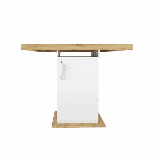 Mesa de jantar extensível 110-140 cm - iluminação LED e controlo por aplicação, com espaço de arrumação, acabamento em MDF, cozinha e sala de jantar - branco