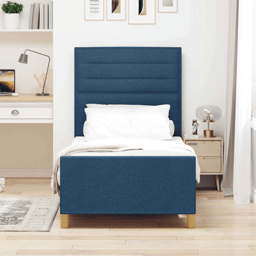 Estrutura de cama de solteiro para adultos com cabeceira Azul 90 x 200 cm tecido