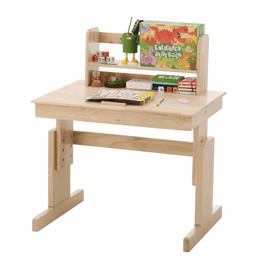 Secretária infantil ajustável - madeira maciça, multifuncional, tampo rebatível, suporte para livros, certificado de segurança - natural Secretária infantil ajustável - madeira maciça, multifuncional, tampo rebatível, suporte para livros, certificado de segurança - natural