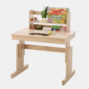 Secretária infantil ajustável - madeira maciça, multifuncional, tampo rebatível, suporte para livros, certificado de segurança - natural