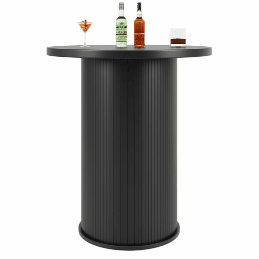 Mesa alta de bar redonda de 91,6 cm com espaço de arrumação - MDF com efeito de madeira, armário integrado, capacidade de carga até 75 kg, para bar e sala de estar - Preto