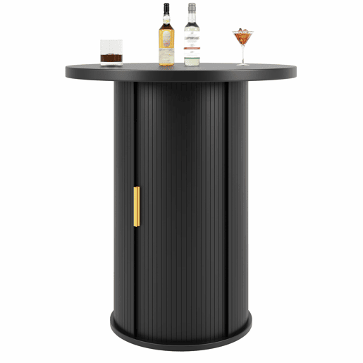 Mesa alta de bar redonda de 91,6 cm com espaço de arrumação - MDF com efeito de madeira, armário integrado, capacidade de carga até 75 kg, para bar e sala de estar - Preto