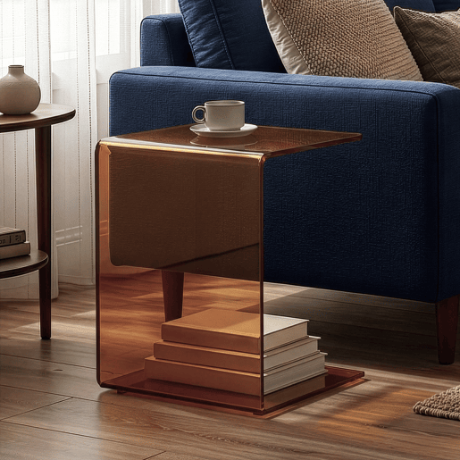 Mesa de apoio Trölmapilu em forma de C vidro 60x40x40cm - Castanho en.casa