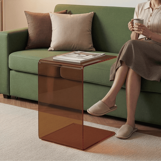 Mesa de apoio Trölmapilu em forma de C vidro 60x40x40cm - Castanho en.casa