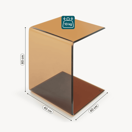 Mesa de apoio Trölmapilu em forma de C vidro 60x40x40cm - Castanho en.casa
