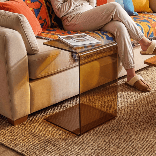 Mesa de apoio Trölmapilu em forma de C vidro 60x40x40cm - Castanho en.casa