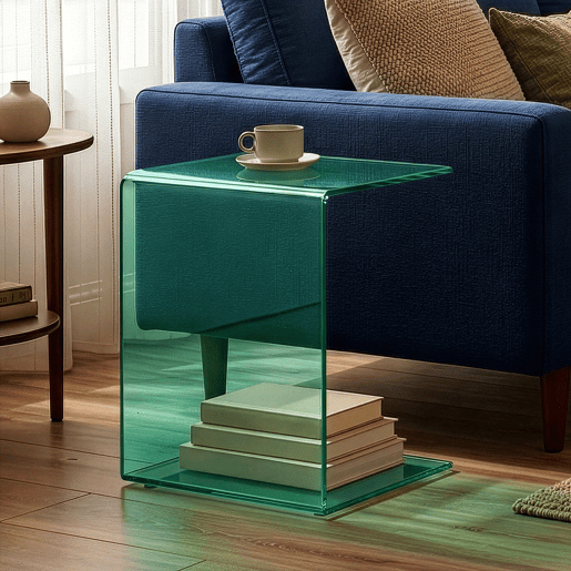 Mesa de apoio Trölmapilu em forma de C vidro 60x40x40cm - Verde en.casa