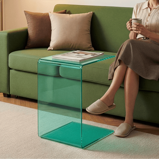 Mesa de apoio Trölmapilu em forma de C vidro 60x40x40cm - Verde en.casa