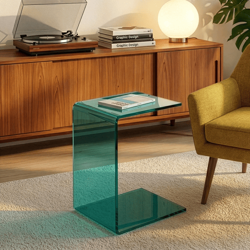 Mesa de apoio Trölmapilu em forma de C vidro 60x40x40cm - Verde en.casa