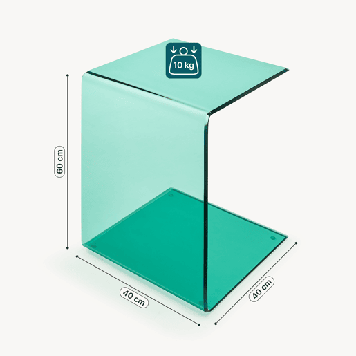 Mesa de apoio Trölmapilu em forma de C vidro 60x40x40cm - Verde en.casa