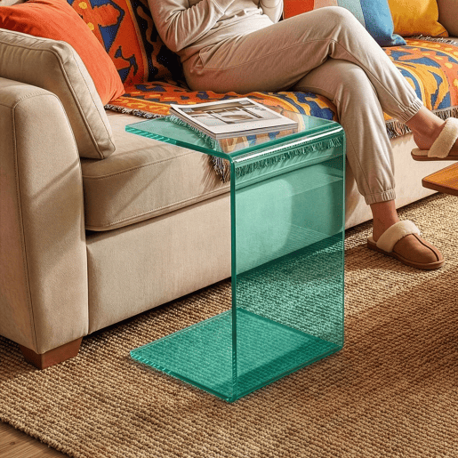 Mesa de apoio Trölmapilu em forma de C vidro 60x40x40cm - Verde en.casa