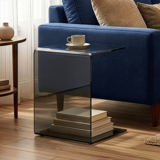 Mesa de apoio Trölmapilu em forma de C vidro 60x40x40cm - Cinzento escuro en.casa