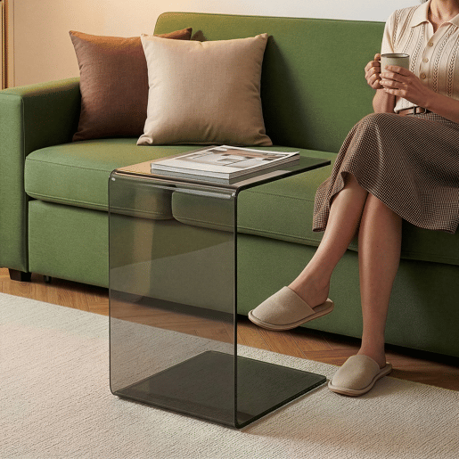 Mesa de apoio Trölmapilu em forma de C vidro 60x40x40cm - Cinzento escuro en.casa