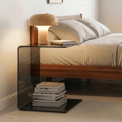 Mesa de apoio Trölmapilu em forma de C vidro 60x40x40cm - Cinzento escuro en.casa