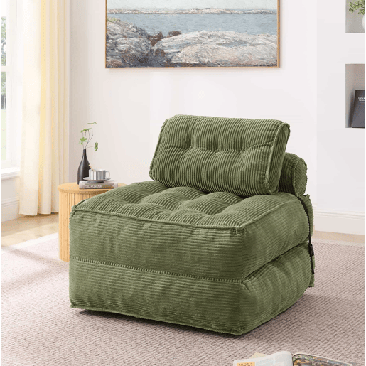 Poltrona dobrável 2 em 1 em veludo - sofá-cama com encosto ajustável, poltrona multifuncional e cama de hóspedes para a sala e o quarto - Verde