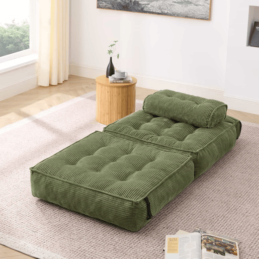 Poltrona dobrável 2 em 1 em veludo - sofá-cama com encosto ajustável, poltrona multifuncional e cama de hóspedes para a sala e o quarto - Verde
