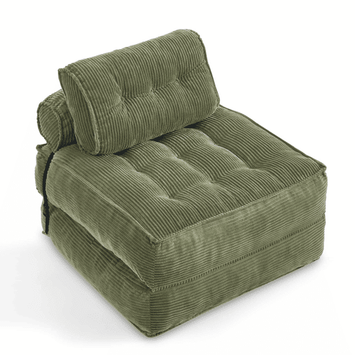 Poltrona dobrável 2 em 1 em veludo - sofá-cama com encosto ajustável, poltrona multifuncional e cama de hóspedes para a sala e o quarto - Verde