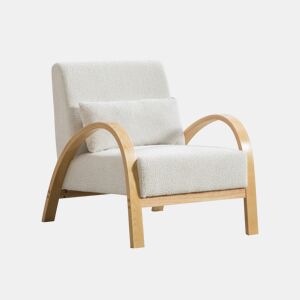 Poltrona lounge escandinava em tecido - estofada em chenille macia e com estrutura em madeira resistente, ideal para a sala de estar e o quarto - cor marfim