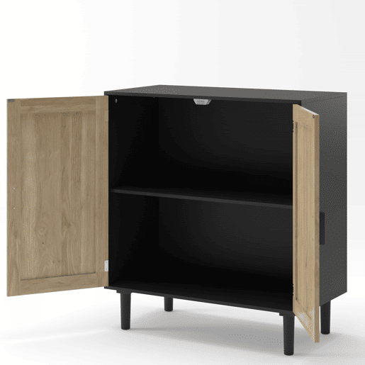 Armário de rattan com duas portas, 80 cm u2013 para sala de jantar, sala de estar ou hall de entrada u2013 preto