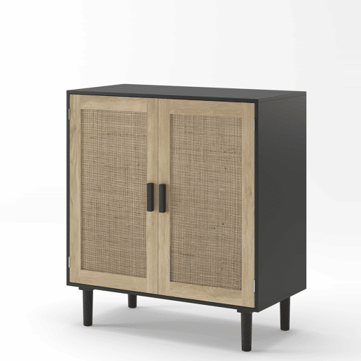Armário de rattan com duas portas, 80 cm u2013 para sala de jantar, sala de estar ou hall de entrada u2013 preto